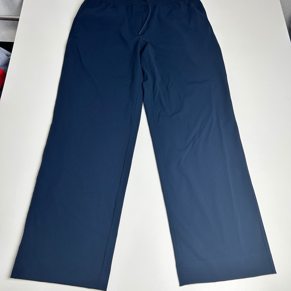 Lululemon Women Navy Blue Wide Leg Stretch Trousers Drawstring Pants Size L
